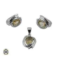 نیم ست نقره آب رادیوم با نگین سیترین - کد7422