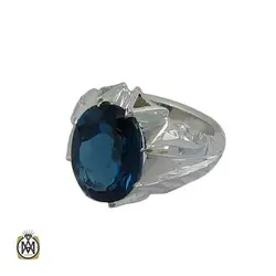 انگشتر توپاز آبی اصل مردانه لندن رکاب هشت چنگ - کد 11324