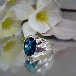 انگشتر توپاز آبی اصل مردانه لندن رکاب هشت چنگ - کد 11324