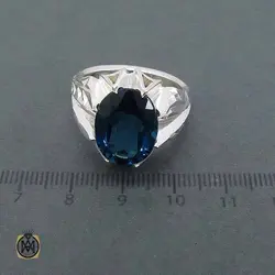 انگشتر توپاز آبی اصل مردانه لندن رکاب هشت چنگ - کد 11324