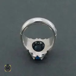 انگشتر توپاز آبی اصل مردانه لندن رکاب هشت چنگ - کد 11324