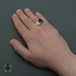 انگشتر توپاز آبی اصل مردانه لندن رکاب هشت چنگ - کد 11324