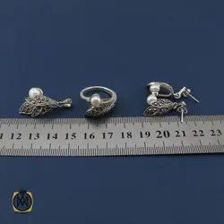 سرویس نقره با نگین مروارید زنانه طرح سمن - کد 7101