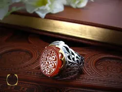انگشتر عقیق یمن مردانه با حکاکی علی خازن علم النبی - کد 8246