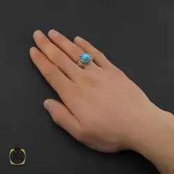 انگشتر فیروزه نیشابوری مردانه دست ساز– کد 10503