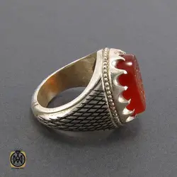 انگشتر عقیق یمن مردانه با حکاکی یا علی ابن الحسین (ع) مردانه - کد 8126
