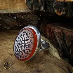 انگشتر عقیق یمن با حکاکی یا علی مدد مردانه - کد 10924