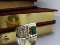 انگشتر زمرد زامبیا مرغوب مردانه هنر دست استاد باقرزاده - کد 8735