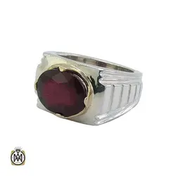 انگشتر یاقوت قرمز اصل مردانه دست ساز دور چنگ - کد 11328