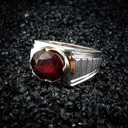 انگشتر یاقوت قرمز اصل مردانه دست ساز دور چنگ - کد 11328