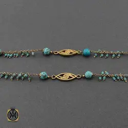 گردنبند فیروزه نیشابوری و مروارید پرورشی طرح دلکش زنانه - کد 3415