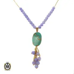 گردنبند فیروزه نیشابوری و جید طرح سیمین زنانه - کد 3418