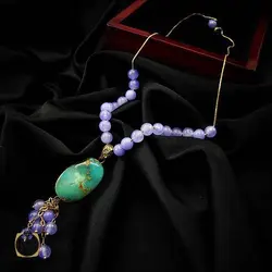 گردنبند فیروزه نیشابوری و جید طرح سیمین زنانه - کد 3418