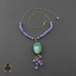 گردنبند فیروزه نیشابوری و جید طرح سیمین زنانه - کد 3418