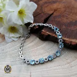 دستبند توپاز آبی زنانه اصل و معدنی طرح آدرینا - کد 1217