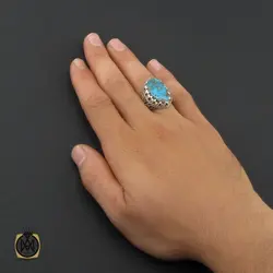 انگشتر فیروزه نیشابوری خوش طبع مردانه دست ساز - کد 8885
