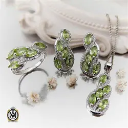 سرویس زبرجد زنانه معدنی و خوش رنگ طرح کمند - کد 7403
