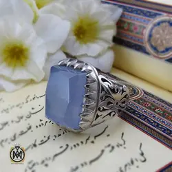 انگشتر عقیق کبود یمن درشت و خوش رنگ دست ساز مردانه - کد 11157