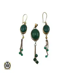 نیم ست عقیق سبز جید مروارید زنانه طرح طراوت - کد 7316