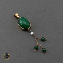 نیم ست عقیق سبز جید مروارید زنانه طرح طراوت - کد 7316