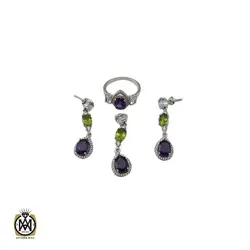 سرویس آمتیست، زبرجد و توپاز آبی طرح باران زنانه - کد 7130