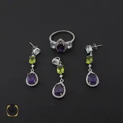 سرویس آمتیست، زبرجد و توپاز آبی طرح باران زنانه - کد 7130