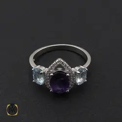 سرویس آمتیست، زبرجد و توپاز آبی طرح باران زنانه - کد 7130