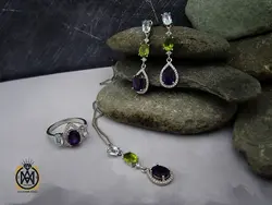 سرویس آمتیست، زبرجد و توپاز آبی طرح باران زنانه - کد 7130