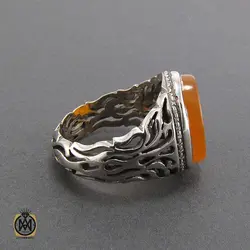 انگشتر عقیق یمن مردانه با حکاکی امان من النار الزوار الحسين (ع) مردانه - کد 8122