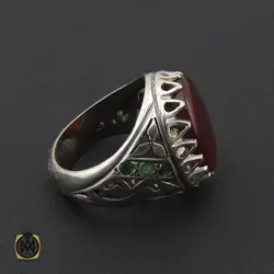 انگشتر عقیق یمن و زمرد مردانه دست ساز - کد 8725
