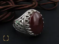 انگشتر عقیق یمن و زمرد مردانه دست ساز - کد 8725