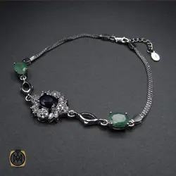 دستبند یاقوت کبود و زمرد زنانه طرح یاسمن – کد 1002