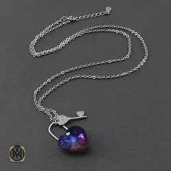 گردنبند نقره زنانه برند سواروسکی طرح قلب و کلید - کد 3370