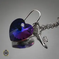گردنبند نقره زنانه برند سواروسکی طرح قلب و کلید - کد 3370
