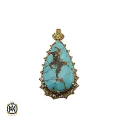 مدال فیروزه نیشابوری خوش رنگ و الماس اصل طرح بهاره زنانه - کد 3327