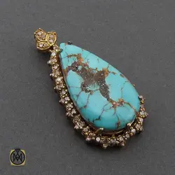 مدال فیروزه نیشابوری خوش رنگ و الماس اصل طرح بهاره زنانه - کد 3327