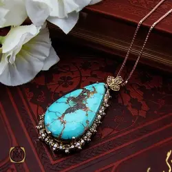 مدال فیروزه نیشابوری خوش رنگ و الماس اصل طرح بهاره زنانه - کد 3327