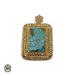 مدال فیروزه نیشابوری خوش رنگ و الماس اصل طرح دنیا زنانه - کد 3328