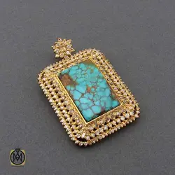 مدال فیروزه نیشابوری خوش رنگ و الماس اصل طرح دنیا زنانه - کد 3328