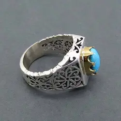 انگشتر فیروزه نیشابوری اصل مردانه دست ساز شبکه ای - کد 11309