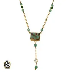 گردنبند فیروزه نیشابوری ، صدف و جید طرح گلشن زنانه - کد 3422