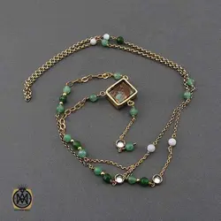 گردنبند فیروزه نیشابوری ، صدف و جید طرح گلشن زنانه - کد 3422