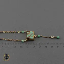 گردنبند فیروزه نیشابوری ، صدف و جید طرح گلشن زنانه - کد 3422