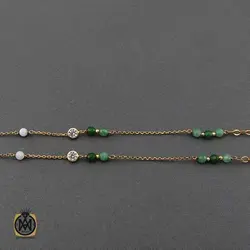 گردنبند فیروزه نیشابوری ، صدف و جید طرح گلشن زنانه - کد 3422