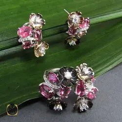 نیم ست تورمالین، کوارتز و صدف طرح نوشین زنانه - کد 7032