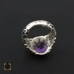 انگشتر آمتیست مردانه رکاب دست ساز - کد 8558