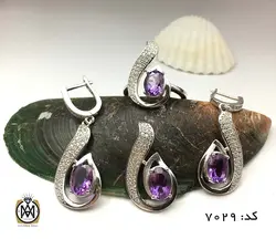 سرویس نقره با نگین اصل آمتیست زنانه طرح هانا - کد 7029