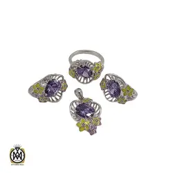 سرویس نقره و میناکاری زنانه طرح سنبل - کد 7043