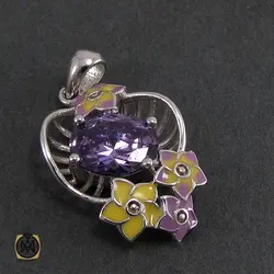 سرویس نقره و میناکاری زنانه طرح سنبل - کد 7043