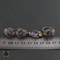 سرویس نقره و میناکاری زنانه طرح سنبل - کد 7043